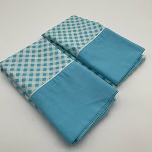 Pair Of Standard Pillowcases Cannon Monticello No Iron Muslin Blue White Check